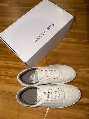 Brand New AllSaints Men's Off-White Low-Top Leather Sneakers